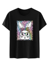 Damen-Kurzarm-T-Shirt mit Oster-Leoparden-Hasen-Print